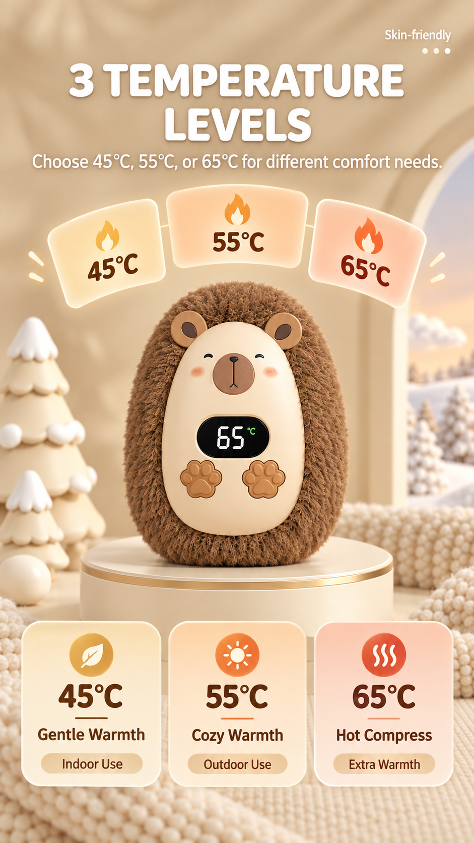Three temperature levels: 45°C, 55°C and 65°C